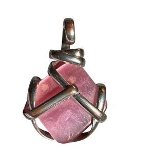 Pink Gemstone Pendant Necklace Wire Wrapped Sterling Silver Chain Enhancer